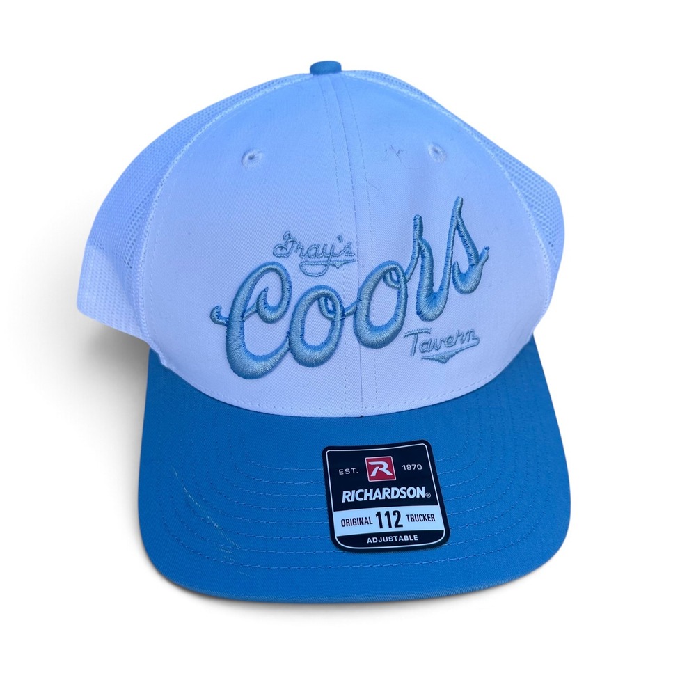 Richardson 112 Coors Gray's Tavern Trucker Hat Blue White Embroidered Snapback - Picture 2 of 6